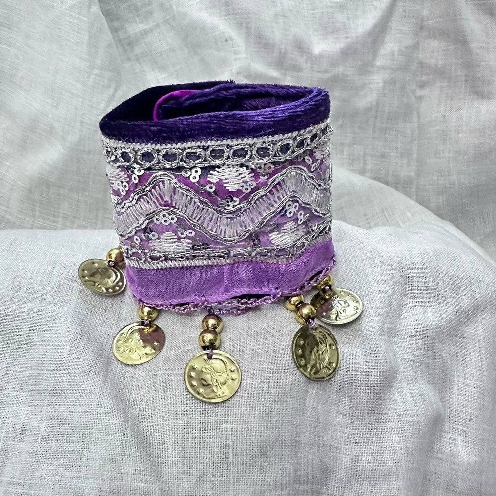 RUBYRUDI Cuff Bracelet Handcrafted OOAK Fabric Embellished Artisan Wearable Art